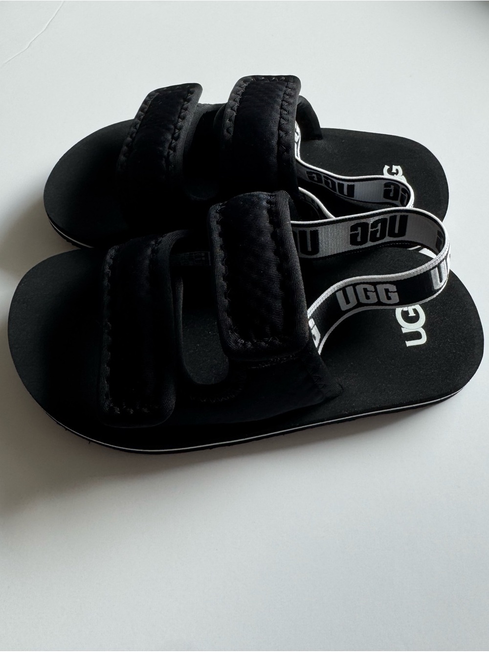 UGG Kids Lennon Slingback Sandals Black Logo Strap Size 12